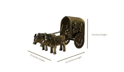 Brass Bullock Cart Decor Engraved With Ganeshji and Lakshmiji