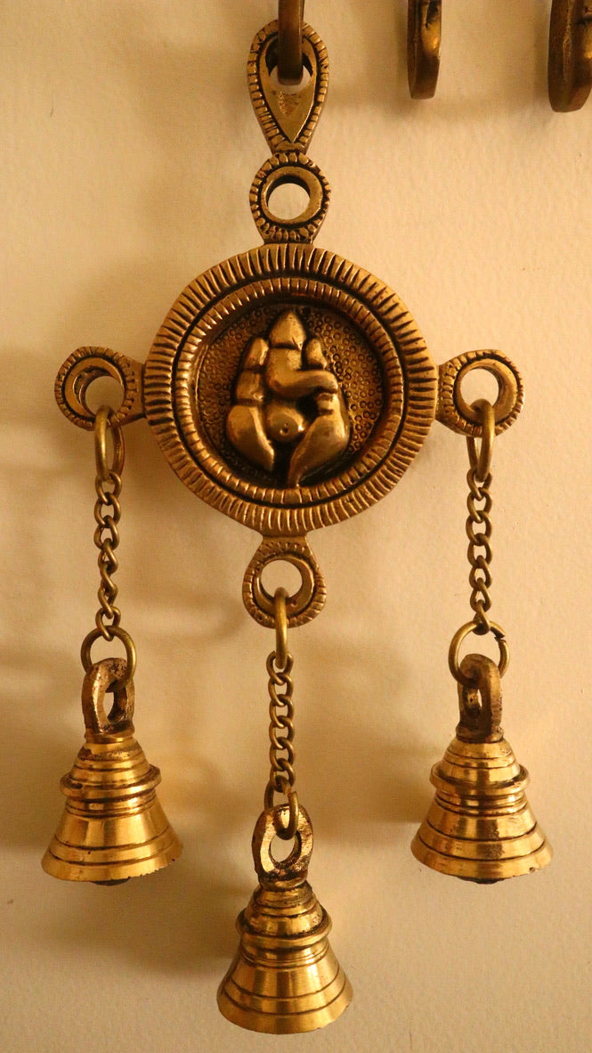 Brass Ganesh Engraved Hanging Bell (Set of 2)