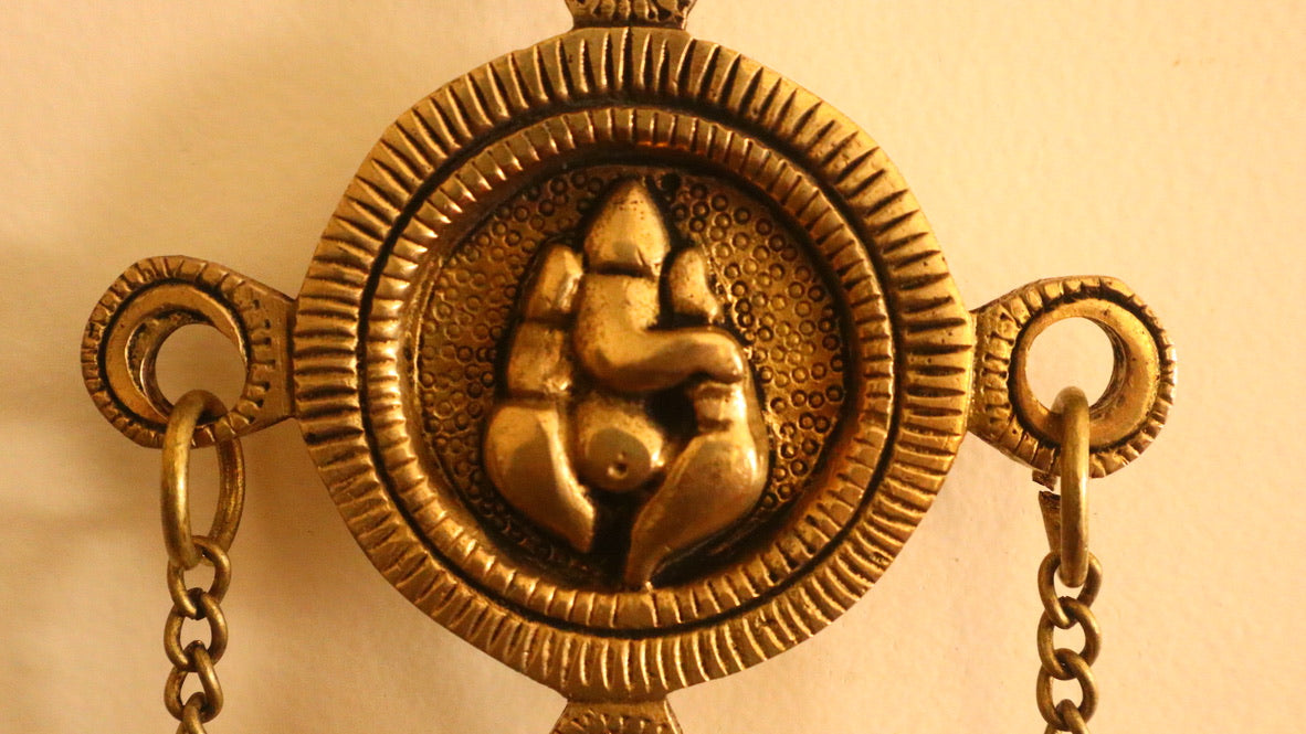 Brass Ganesh Engraved Hanging Bell (Set of 2)