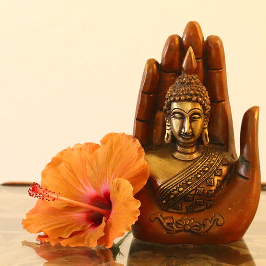 Red Brass Palm Buddha Idol