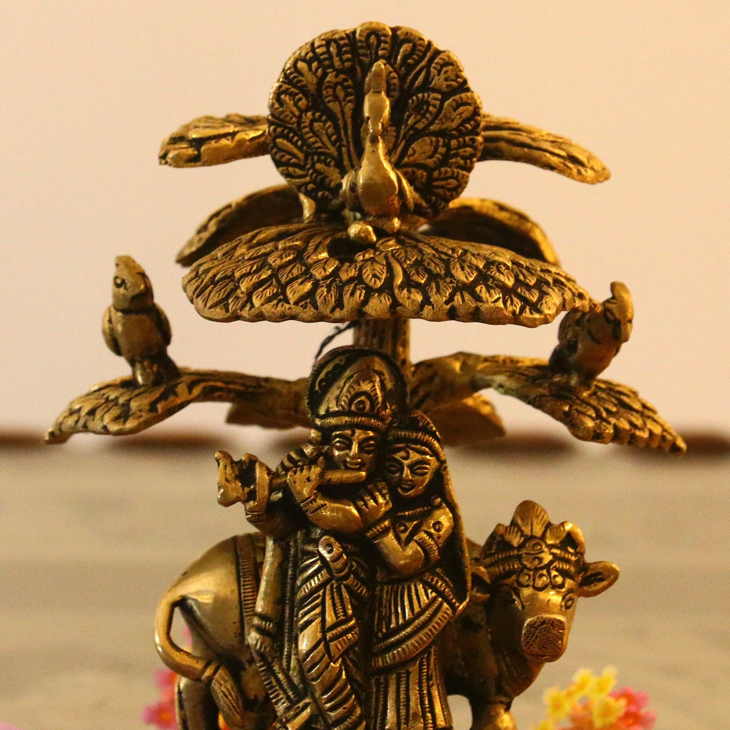 Brass Radha Krishna Idol Under Kalpavriksha