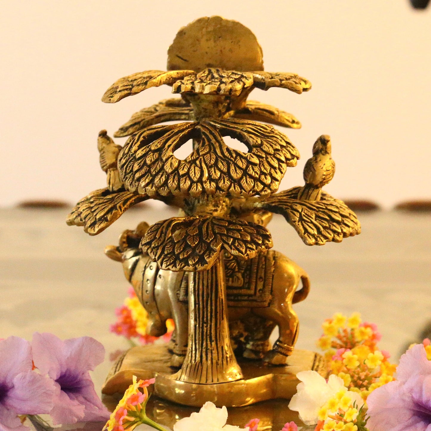 Brass Radha Krishna Idol Under Kalpavriksha