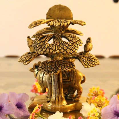 Brass Radha Krishna Idol Under Kalpavriksha