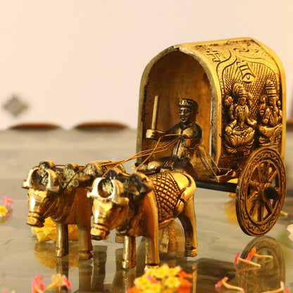 Brass Bullock Cart Decor Engraved With Ganeshji and Lakshmiji