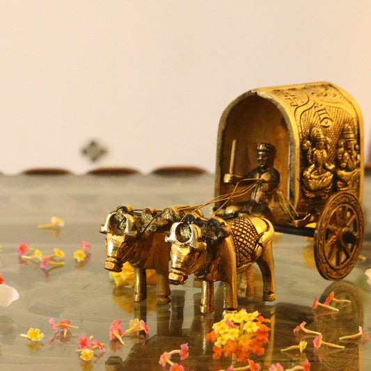 Brass Bullock Cart Decor Engraved With Ganeshji and Lakshmiji