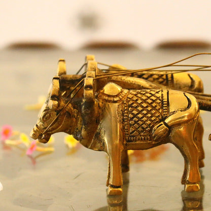 Brass Bullock Cart Decor Engraved With Ganeshji and Lakshmiji
