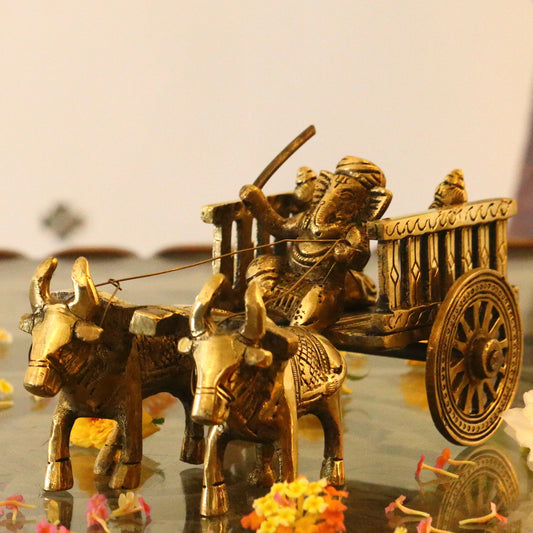 Brass Bullock Cart with Ganesha Figurine
