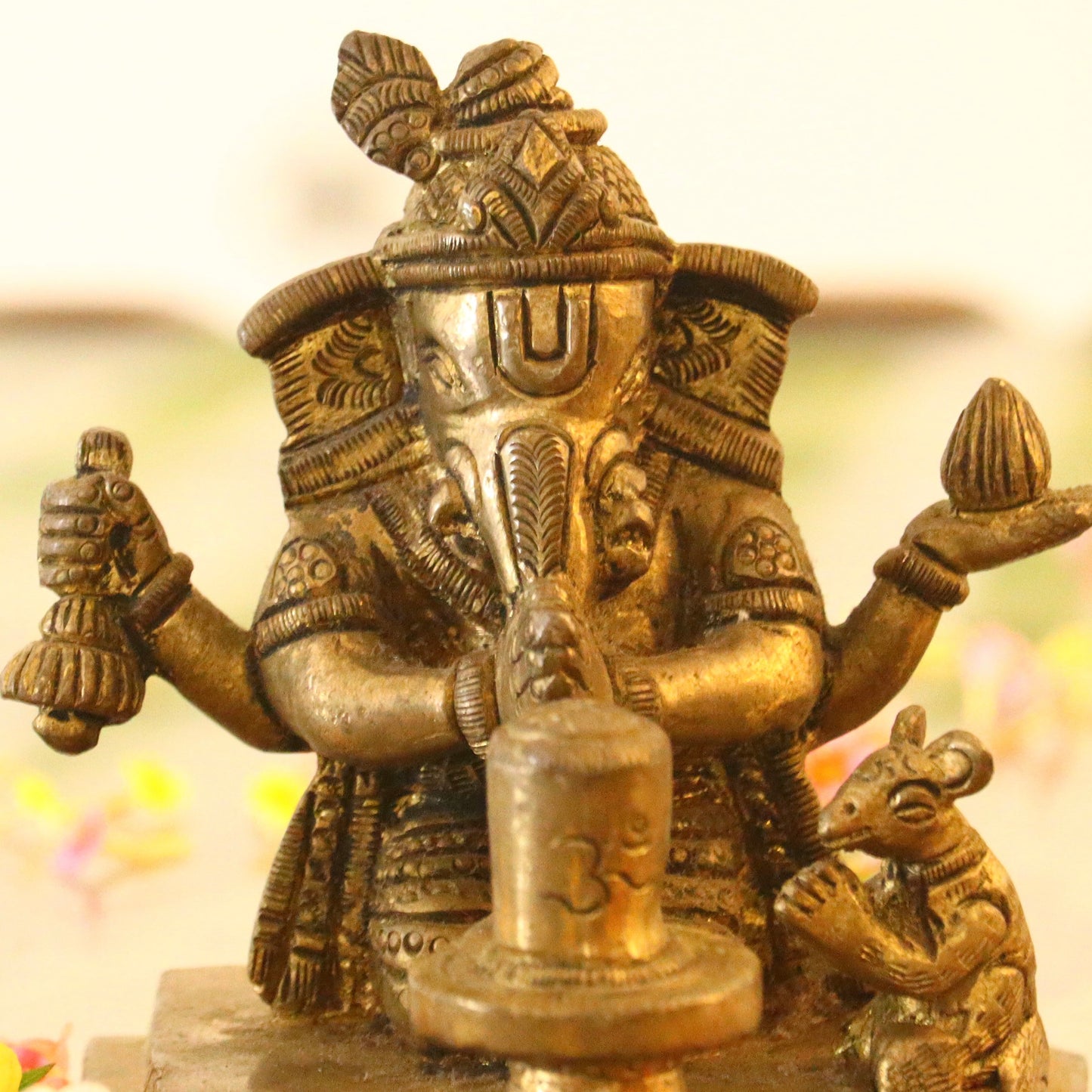 Brass Lord Ganesha Worshipping Shivling