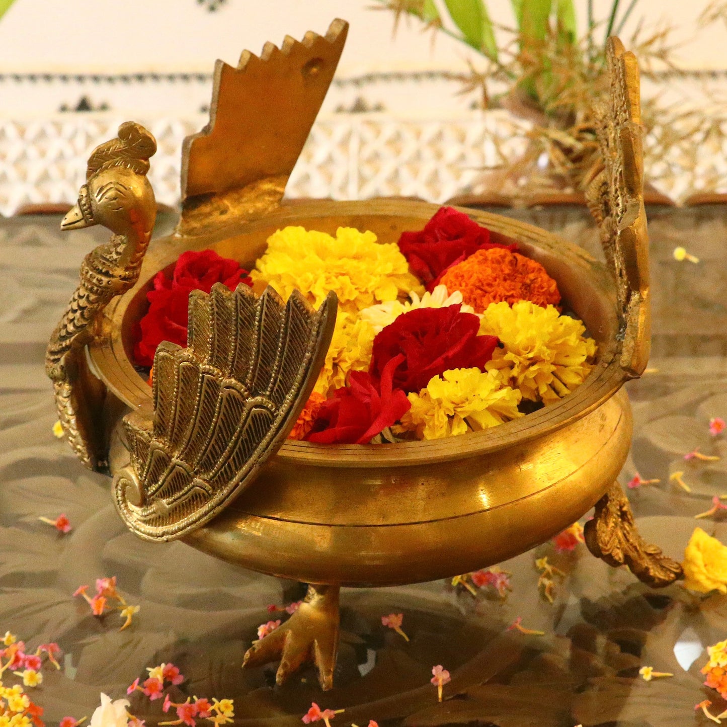Brass Peacock Urli (A Home Decor Bowl)